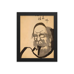 Hakuin Ekaku - Bodhidharma - Brush painting - Zen Buddhist Master Daruma framed print on a plain backdrop in size 8"x10".