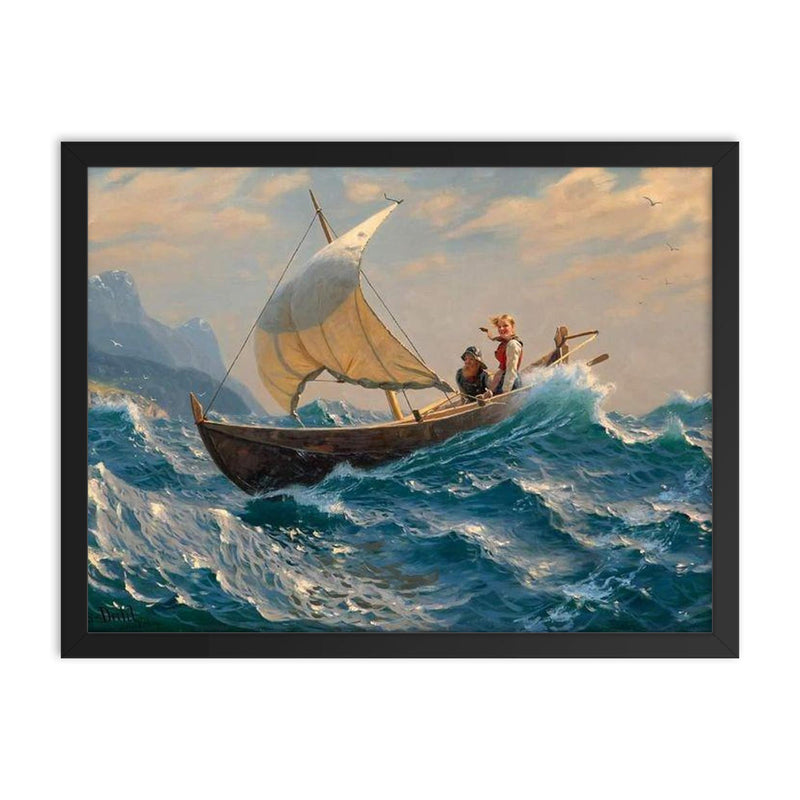 Halfway Across the Fjord by Johan Christian Dahl framed print on a plain backdrop in size 18