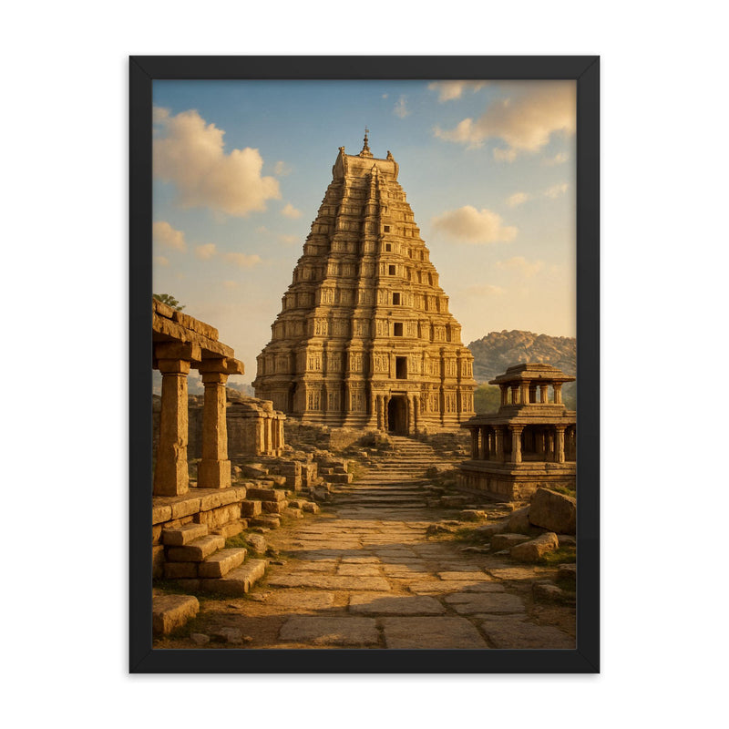 Hampi Ruins India framed print on a plain backdrop in size 18
