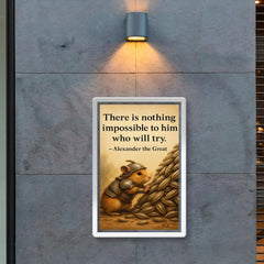 Hamster in armor moving sunflower seeds with Alexander the Great quote poster poster 2