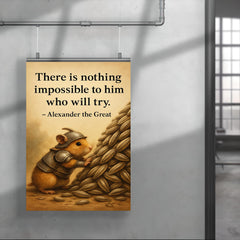 Hamster in armor moving sunflower seeds with Alexander the Great quote poster poster 4