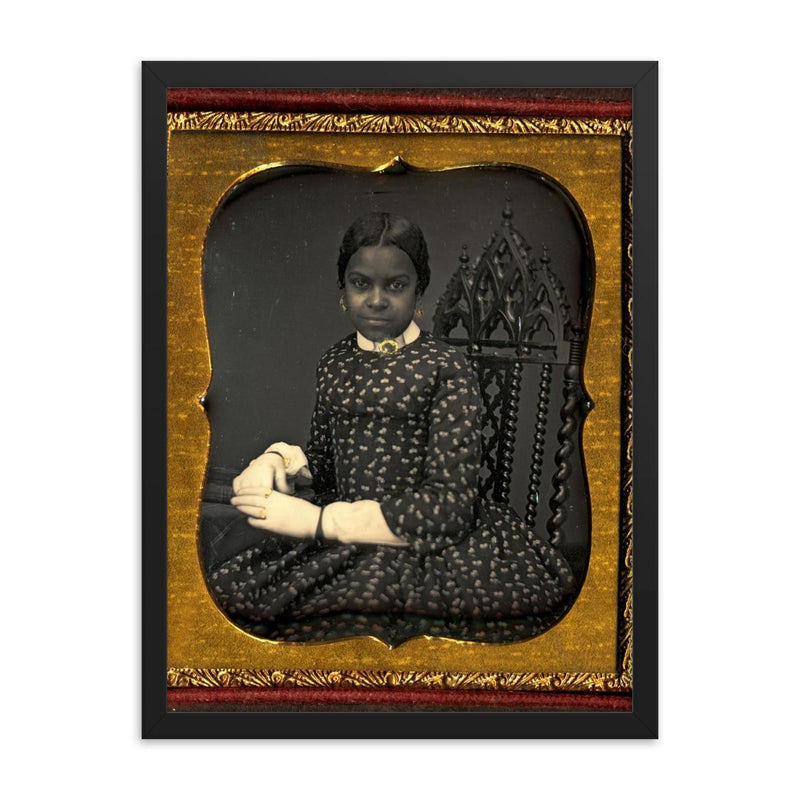 Hand-Colored Sixth-Plate Daguerreotype of an Unidentified African American Woman, c. 1855 framed print on a plain backdrop in size 18