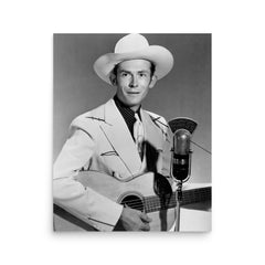 Hank Williams poster on a plain backdrop in size 16"x20".