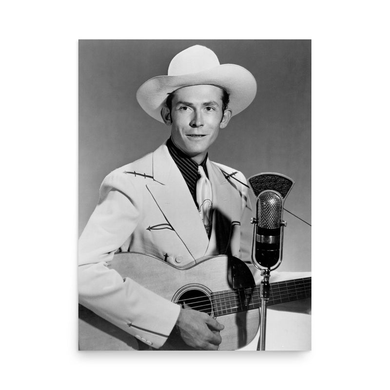 Hank Williams poster on a plain backdrop in size 18