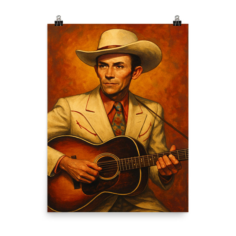 Hank Williams poster on a plain backdrop in size 8