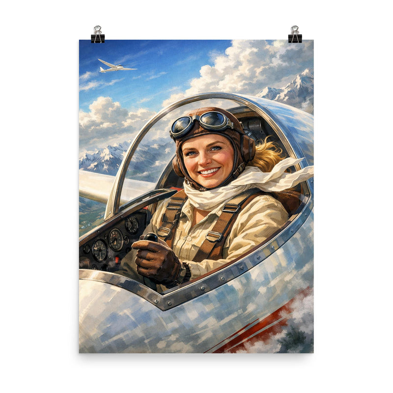 Hanna Reitsch in glider cockpit poster on a plain backdrop in size 8