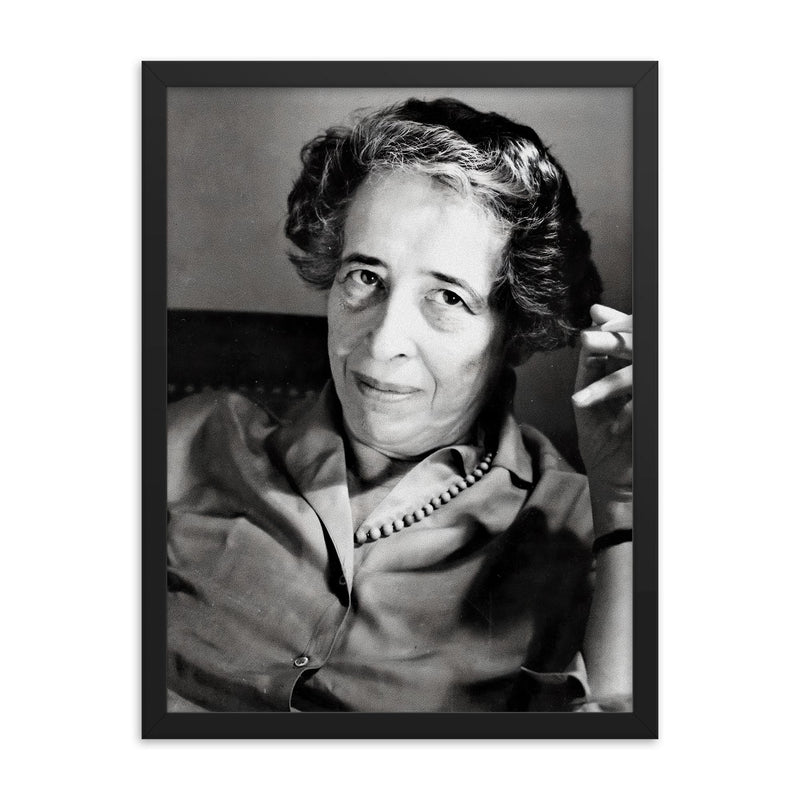Hannah Arendt framed print on a plain backdrop in size 18