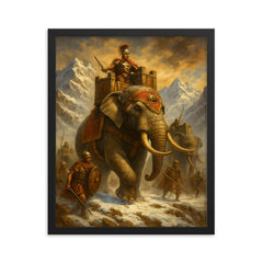 Hannibal Barca alpine war elephants framed print on a plain backdrop in size 16"x20".
