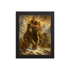 Hannibal Barca alpine war elephants framed print on a plain backdrop in size 8"x10".