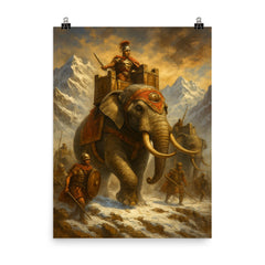 Hannibal Barca alpine war elephants poster on a plain backdrop in size 8"x10".