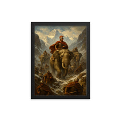Hannibal crossing the Alps with elephants framed print on a plain backdrop in size 12"x16".