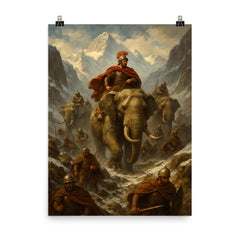 Hannibal crossing the Alps with elephants poster on a plain backdrop in size 8"x10".