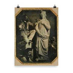 Hans Gasser and Assistants at Work, Circa 1857 poster on a plain backdrop in size 8"x10".