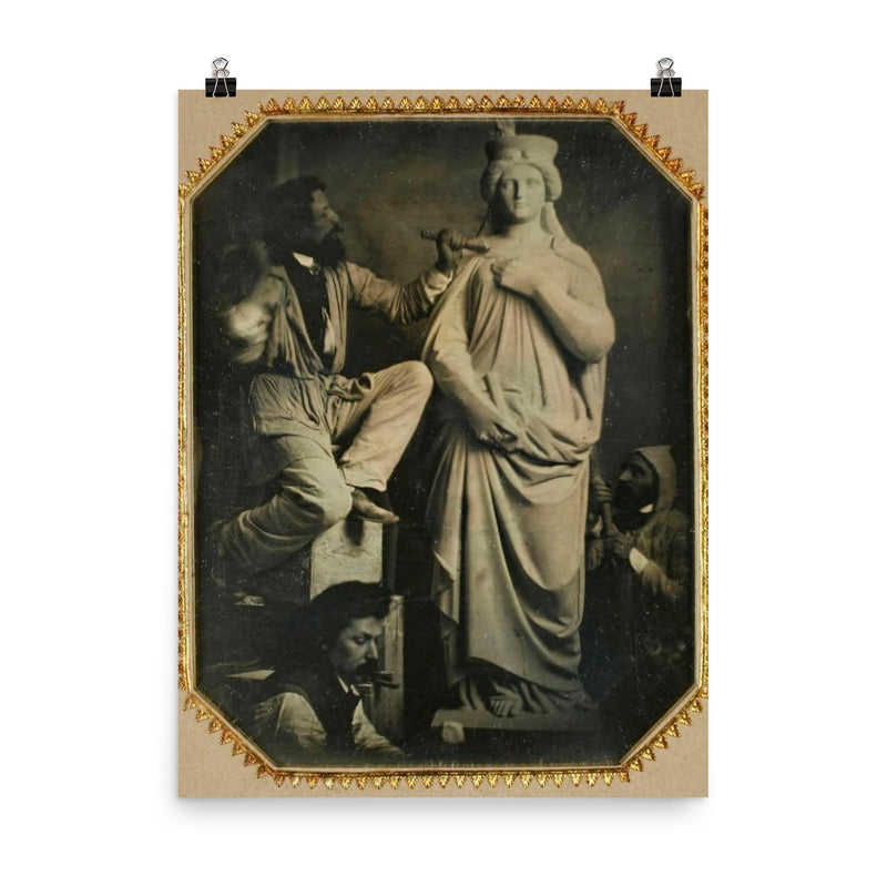 Hans Gasser and Assistants at Work, Circa 1857 poster on a plain backdrop in size 8