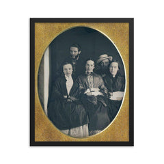 Happy-Looking Group Daguerreotype framed print on a plain backdrop in size 16"x20".
