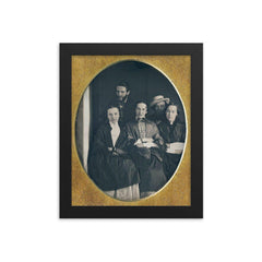 Happy-Looking Group Daguerreotype framed print on a plain backdrop in size 8"x10".
