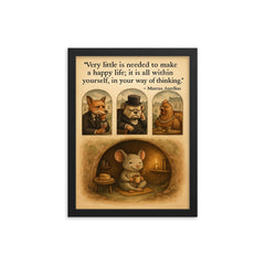 happy mouse simple life quote marcus aurelius framed print on a plain backdrop in size 12"x16".