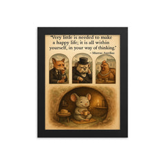happy mouse simple life quote marcus aurelius framed print on a plain backdrop in size 8"x10".