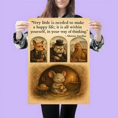 happy mouse simple life quote marcus aurelius poster 3