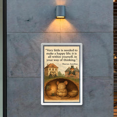 happy mouse simple life quote marcus aurelius very little needed poster 2