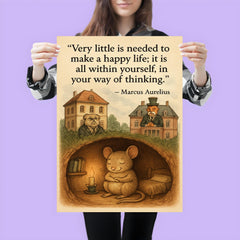 happy mouse simple life quote marcus aurelius very little needed poster 3
