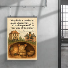 happy mouse simple life quote marcus aurelius very little needed poster 4