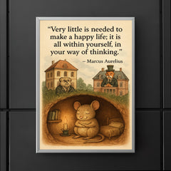 happy mouse simple life quote marcus aurelius very little needed poster 5