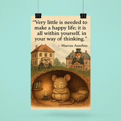 happy mouse simple life quote marcus aurelius very little needed poster 6