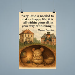 happy mouse simple life quote marcus aurelius very little needed poster 9