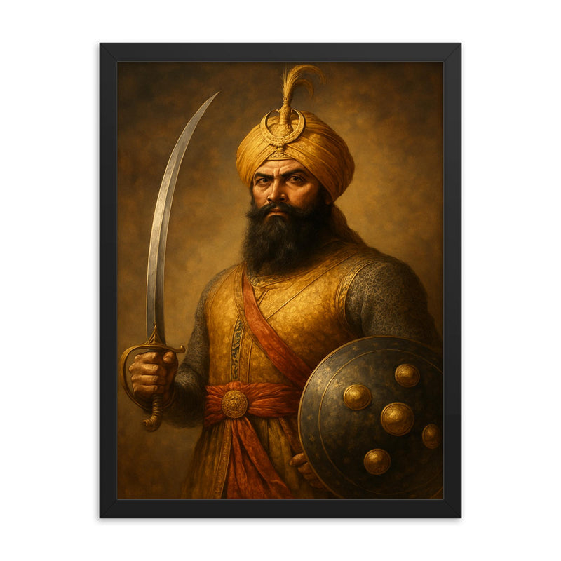 Hari Singh Nalwa framed print on a plain backdrop in size 18