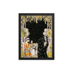 Harlequin and Death by Konstantin Somov, 1907 framed print on a plain backdrop in size 12"x16".