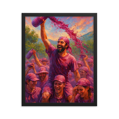 Haro Wine Battle Spain framed print on a plain backdrop in size 16"x20".