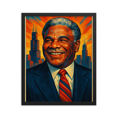 Harold Washington framed print on a plain backdrop in size 16"x20".