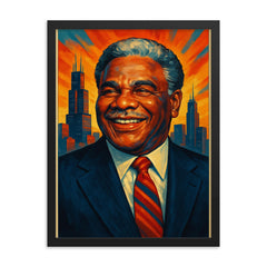 Harold Washington framed print on a plain backdrop in size 18"x24".