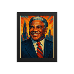 Harold Washington framed print on a plain backdrop in size 8"x10".