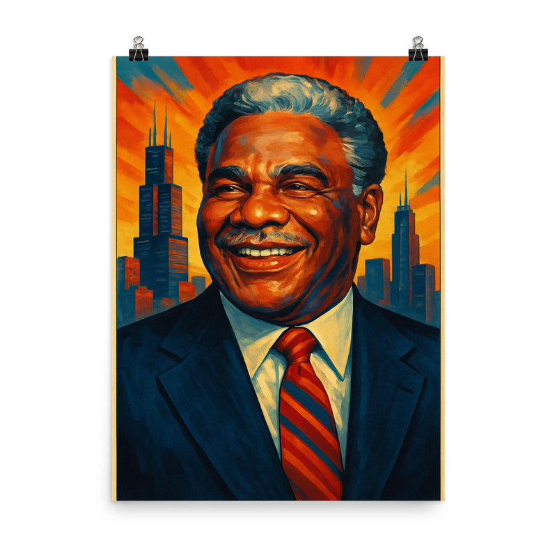 Harold Washington poster on a plain backdrop in size 8