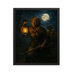 Harriet Tubman armed night crossing framed print on a plain backdrop in size 16"x20".