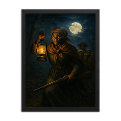Harriet Tubman armed night crossing framed print on a plain backdrop in size 18"x24".