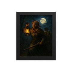 Harriet Tubman armed night crossing framed print on a plain backdrop in size 8"x10".