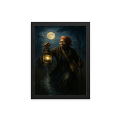 Harriet Tubman moonlit rescue through marshland framed print on a plain backdrop in size 12"x16".