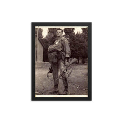 Harry Hudec of the 82nd Airborne Ready for Combat Jump, 1944 framed print on a plain backdrop in size 12"x16".
