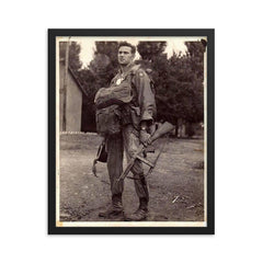 Harry Hudec of the 82nd Airborne Ready for Combat Jump, 1944 framed print on a plain backdrop in size 16"x20".