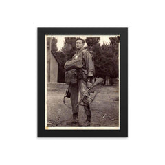 Harry Hudec of the 82nd Airborne Ready for Combat Jump, 1944 framed print on a plain backdrop in size 8"x10".
