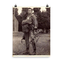 Harry Hudec of the 82nd Airborne Ready for Combat Jump, 1944 poster on a plain backdrop in size 8"x10".