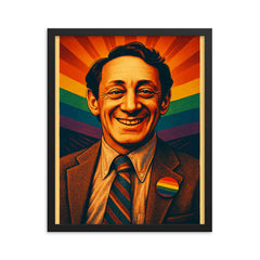 Harvey Milk framed print on a plain backdrop in size 16"x20".