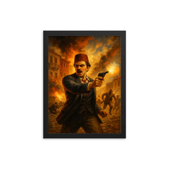 Hasan Tahsin opening shot at İzmir framed print on a plain backdrop in size 12"x16".