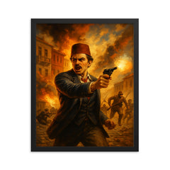 Hasan Tahsin opening shot at İzmir framed print on a plain backdrop in size 16"x20".