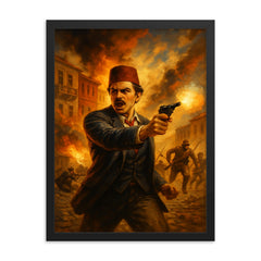 Hasan Tahsin opening shot at İzmir framed print on a plain backdrop in size 18"x24".