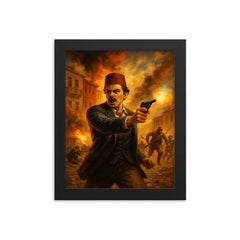 Hasan Tahsin opening shot at İzmir framed print on a plain backdrop in size 8"x10".