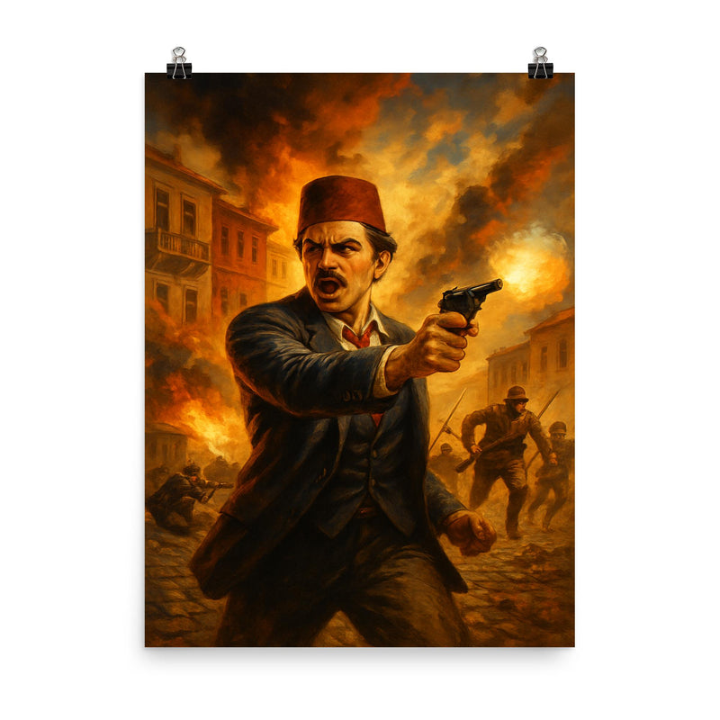 Hasan Tahsin opening shot at İzmir poster on a plain backdrop in size 8